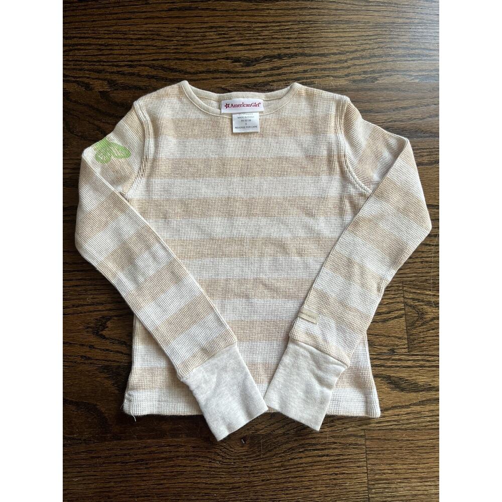 American Girl Beige Striped Long Sleeved Thermal Shirt Sz. S